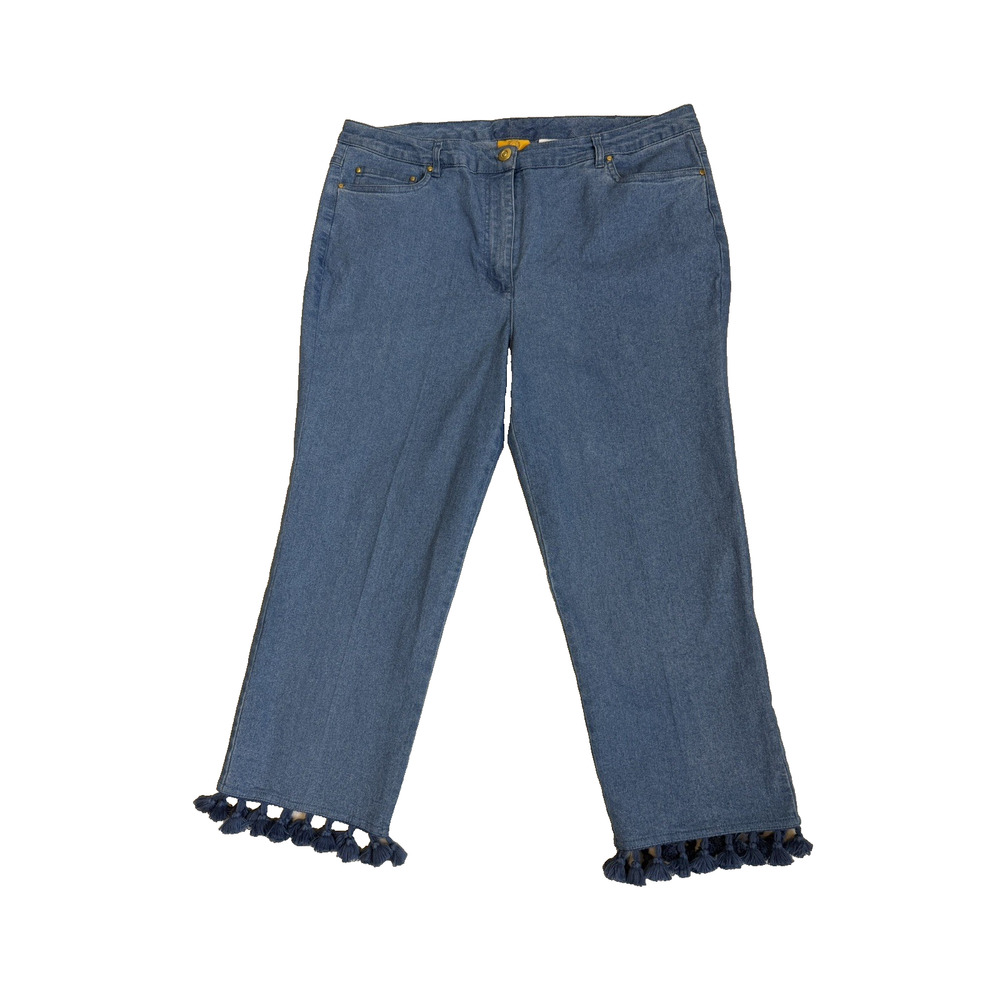 Ruby Rd Women’s Cropped Jeans Size 12 Tassels Around Leg Opening Blue Med Wash